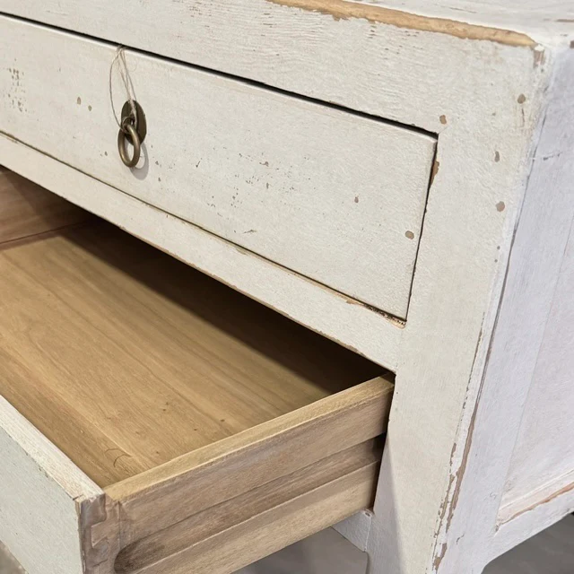 Weathered Off-White 2 Drawer Bedside Table with Open Shelf - Image 4