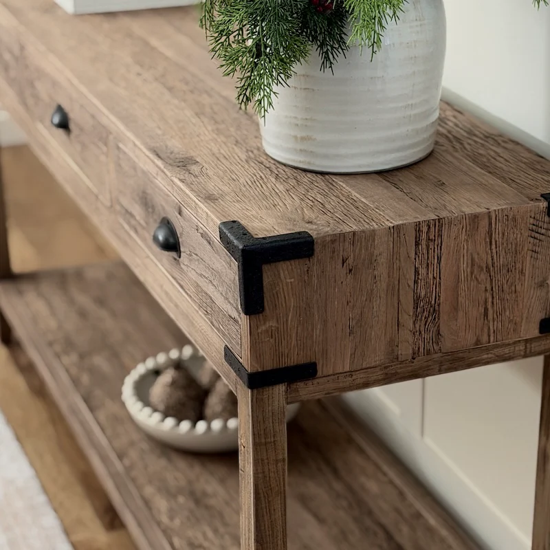 Weathered Rustic 3 Drawer Reclaimed Oak Console Table - Image 3