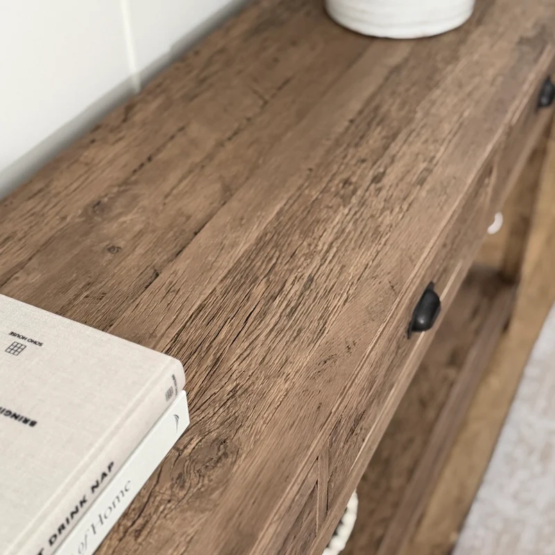 Weathered Rustic 3 Drawer Reclaimed Oak Console Table - Image 7