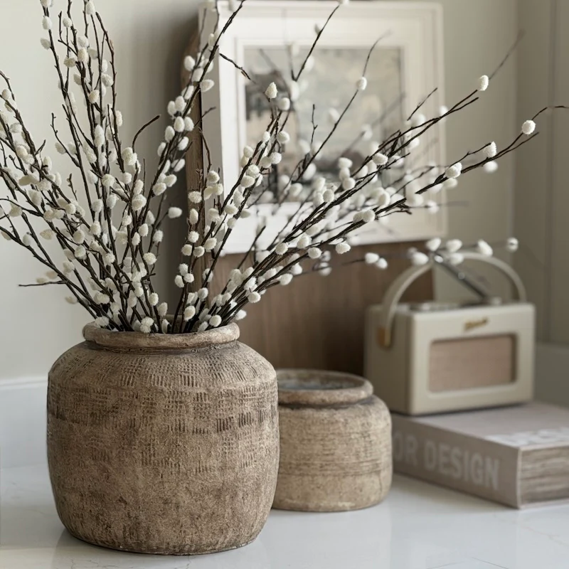 Weathered Stone Effect Ceramic Vase | Matching Low Vase