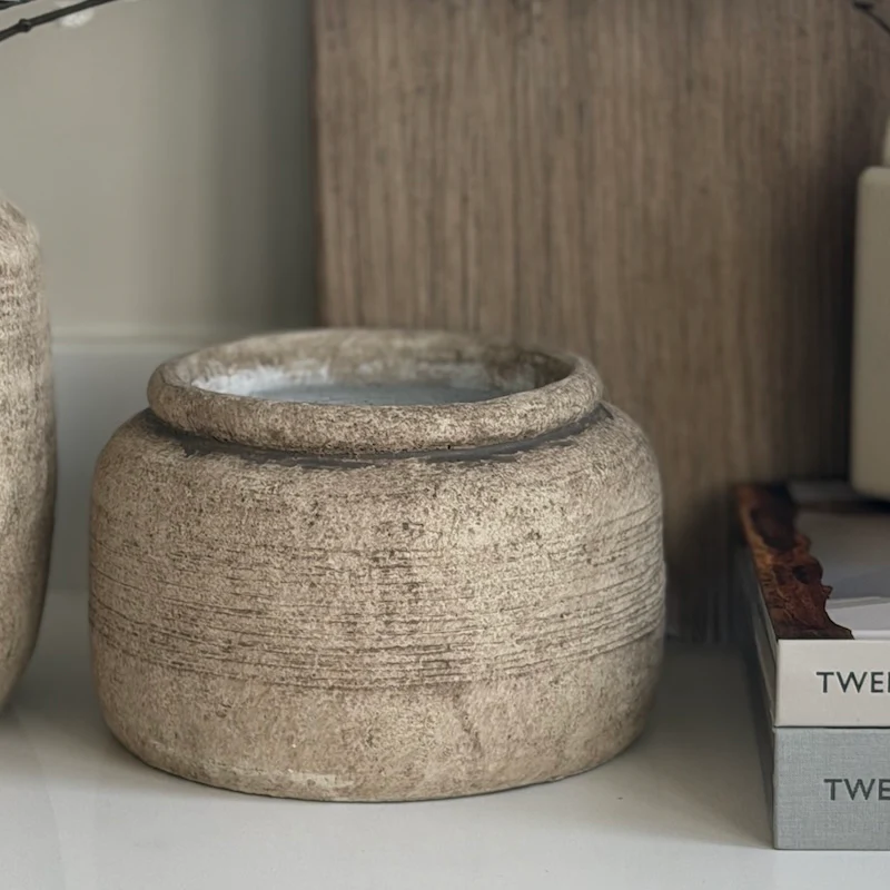 Weathered Stone Effect Ceramic Vase | Matching Low Vase - Image 2