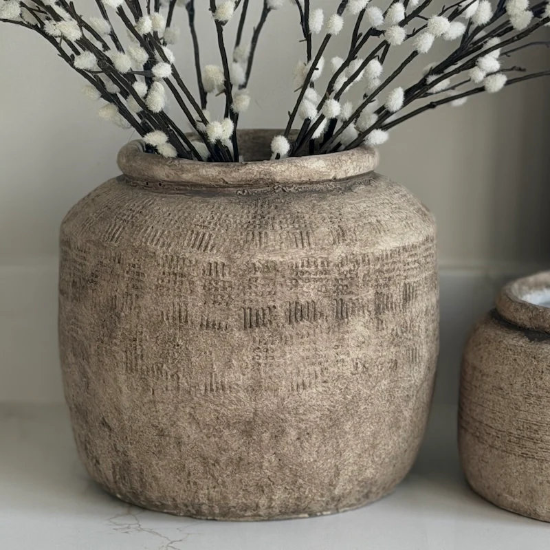 Weathered Stone Effect Ceramic Vase | Matching Low Vase - Image 3