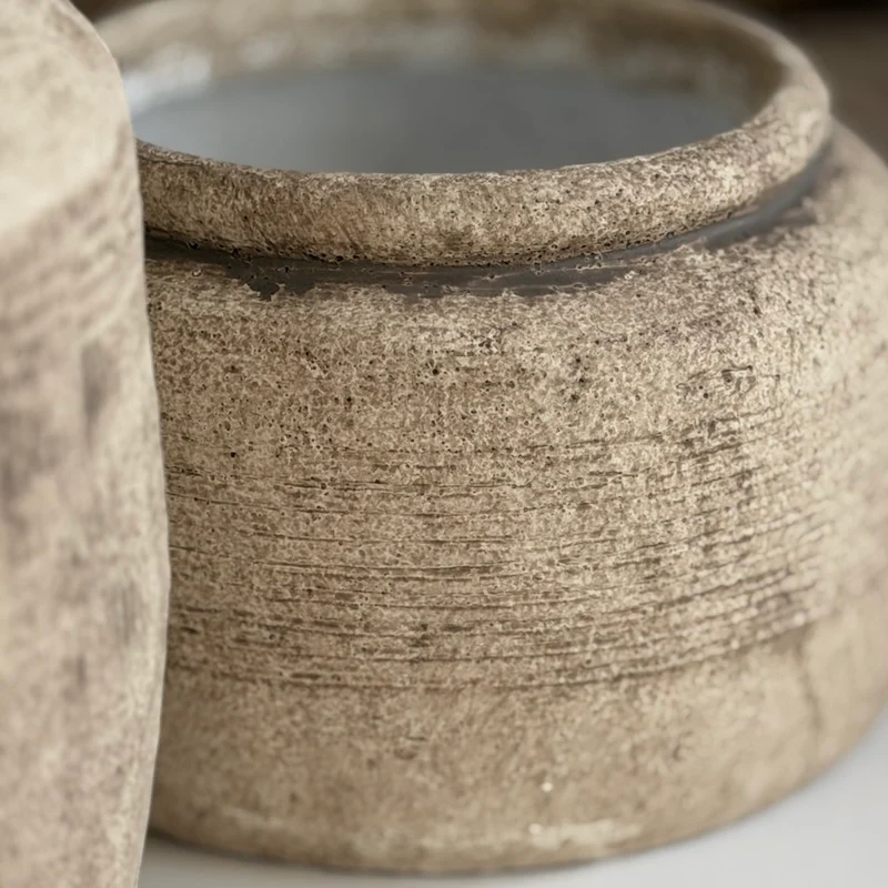 Weathered Stone Effect Ceramic Vase | Matching Low Vase - Image 4