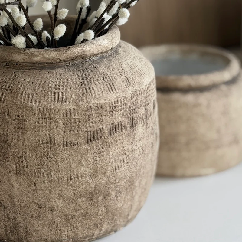 Weathered Stone Effect Ceramic Vase | Matching Low Vase - Image 5