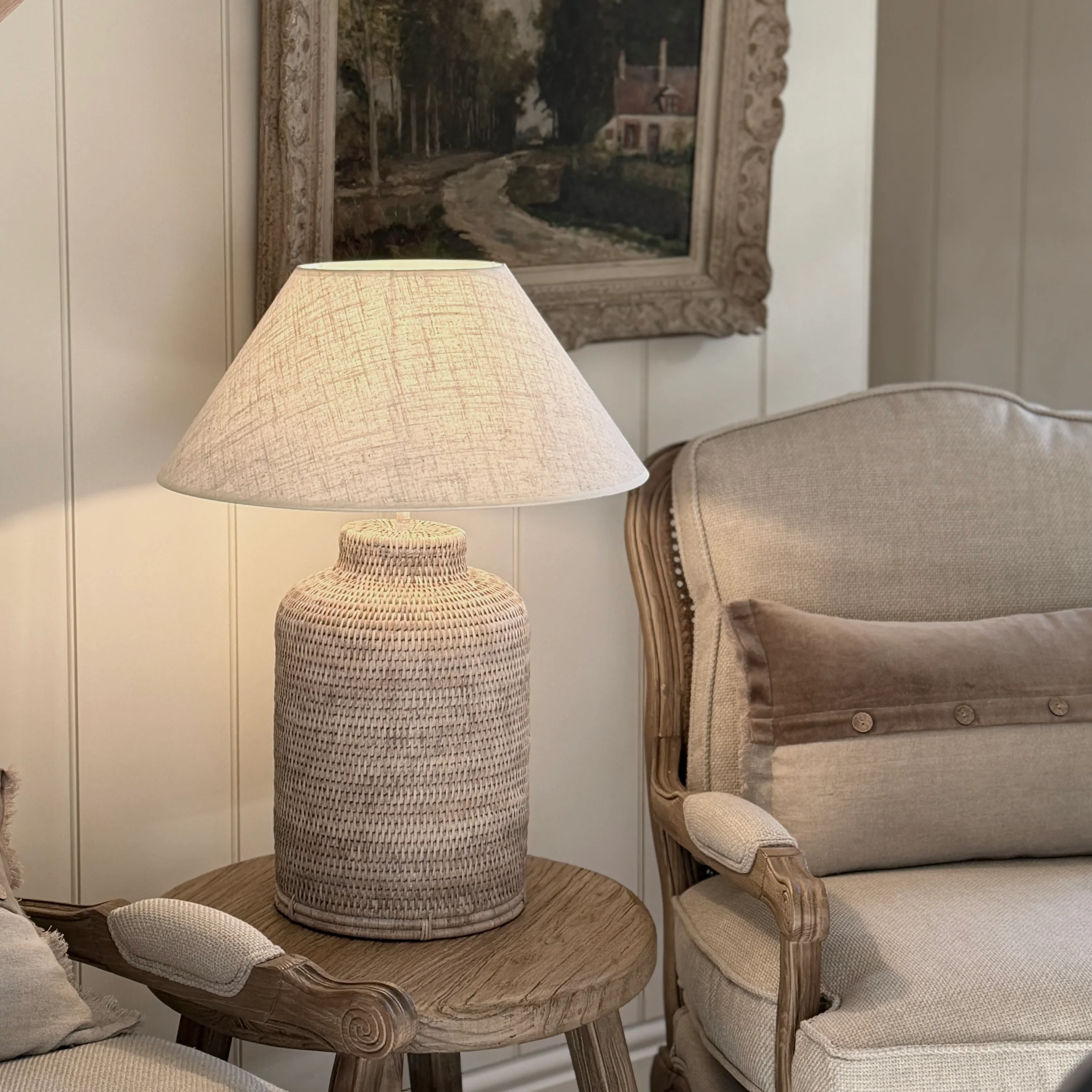White Wash Rattan Tea Caddy Lamp