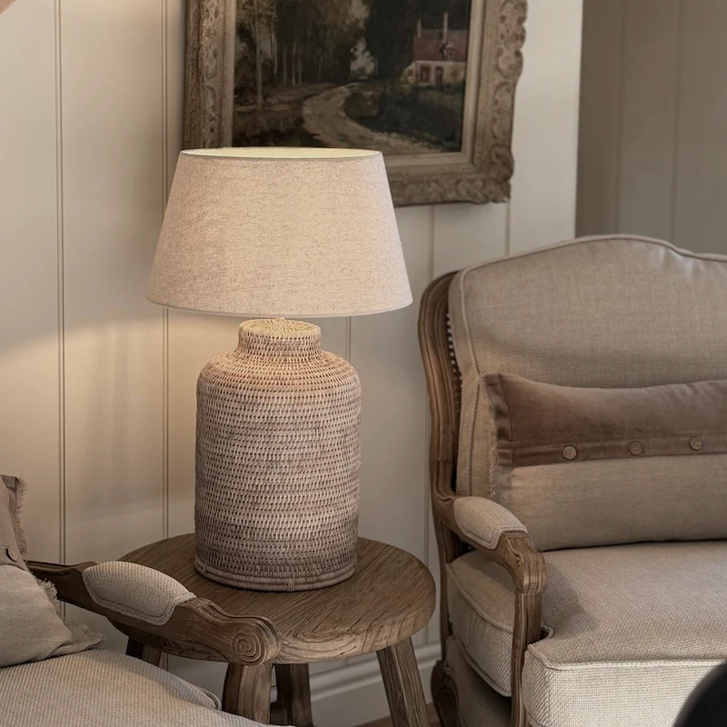 White Wash Rattan Tea Caddy Lamp - Image 3