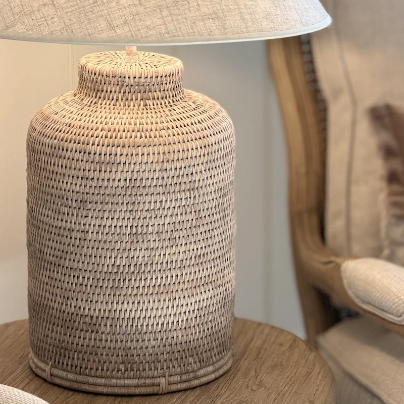 White Wash Rattan Tea Caddy Lamp - Image 6