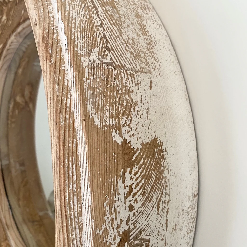 White Wash Round Wooden Chunky Mirror - Image 4