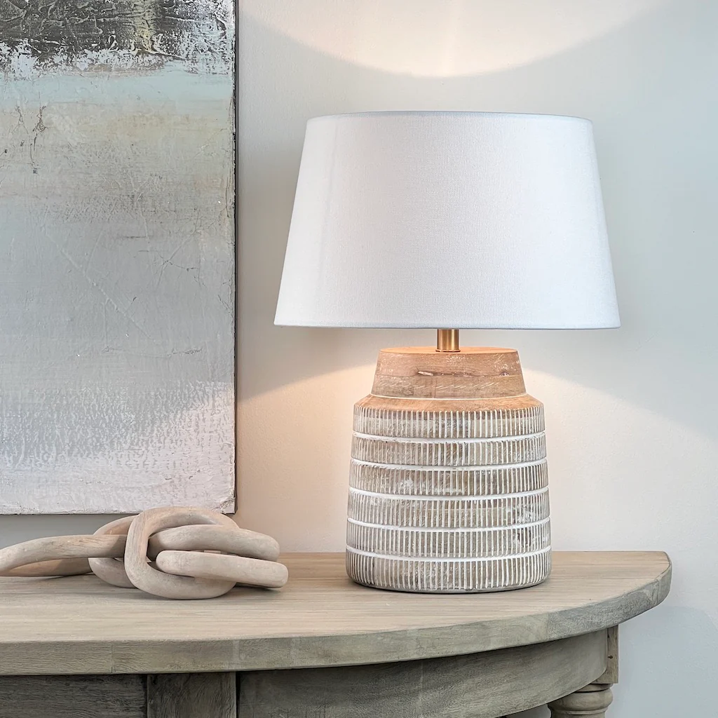 Whitewash Wood Textured Table Lamp