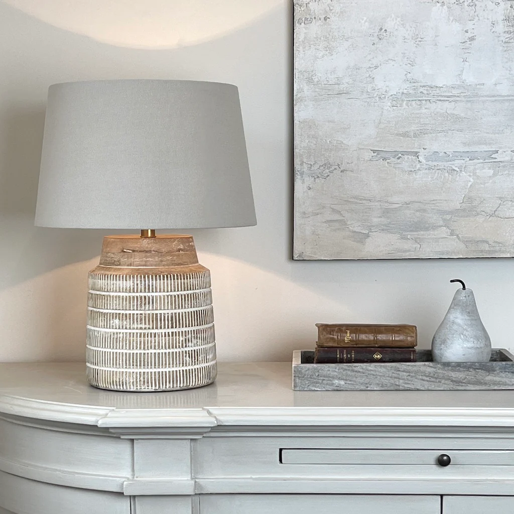Whitewash Wood Textured Table Lamp - Image 3