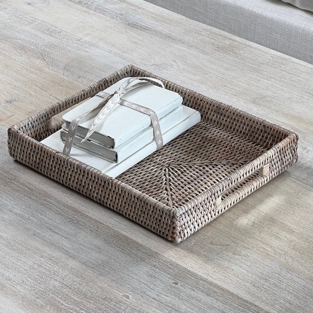 Whitewashed Low Profile Rattan Trays Four Sizes Available - Image 3