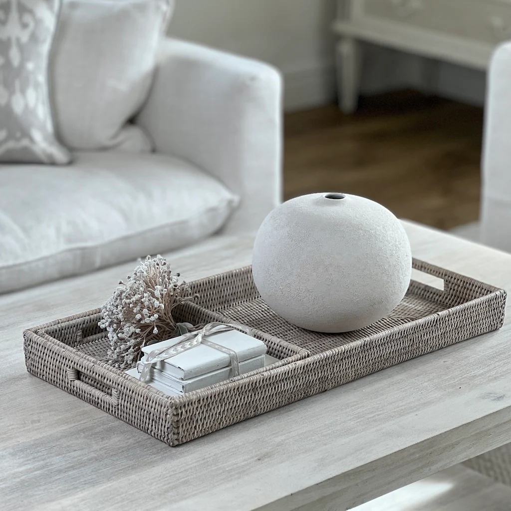 Whitewashed Low Profile Rattan Trays Four Sizes Available - Image 8