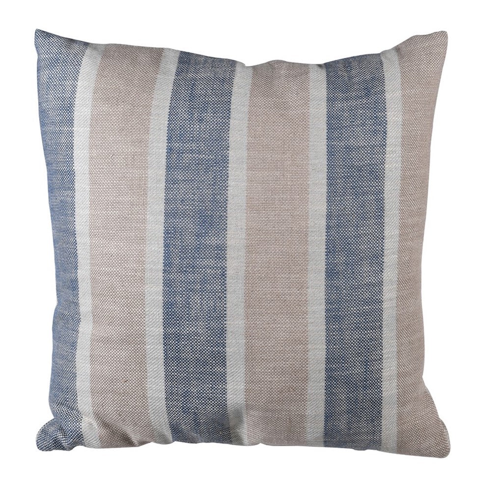 Wide Stripe Taupe Blue Cream Cushion Cover - Image 3
