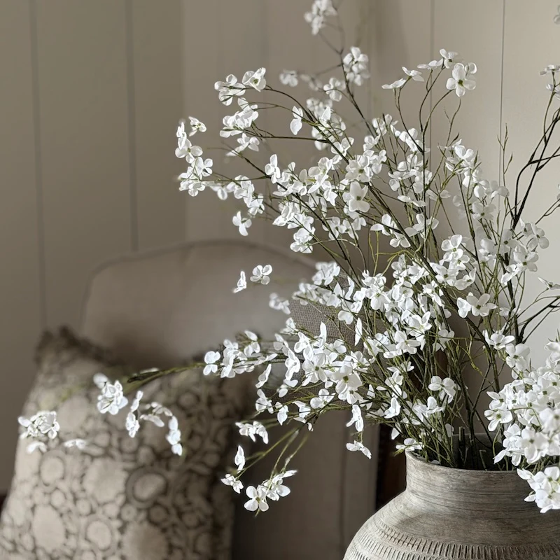 Wild Cherry Blossom Stem – Soft White Faux Floral Spray - Image 5