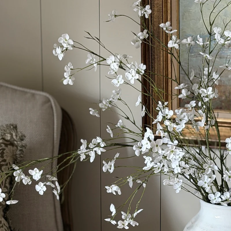 Wild Cherry Blossom Stem – Soft White Faux Floral Spray - Image 6