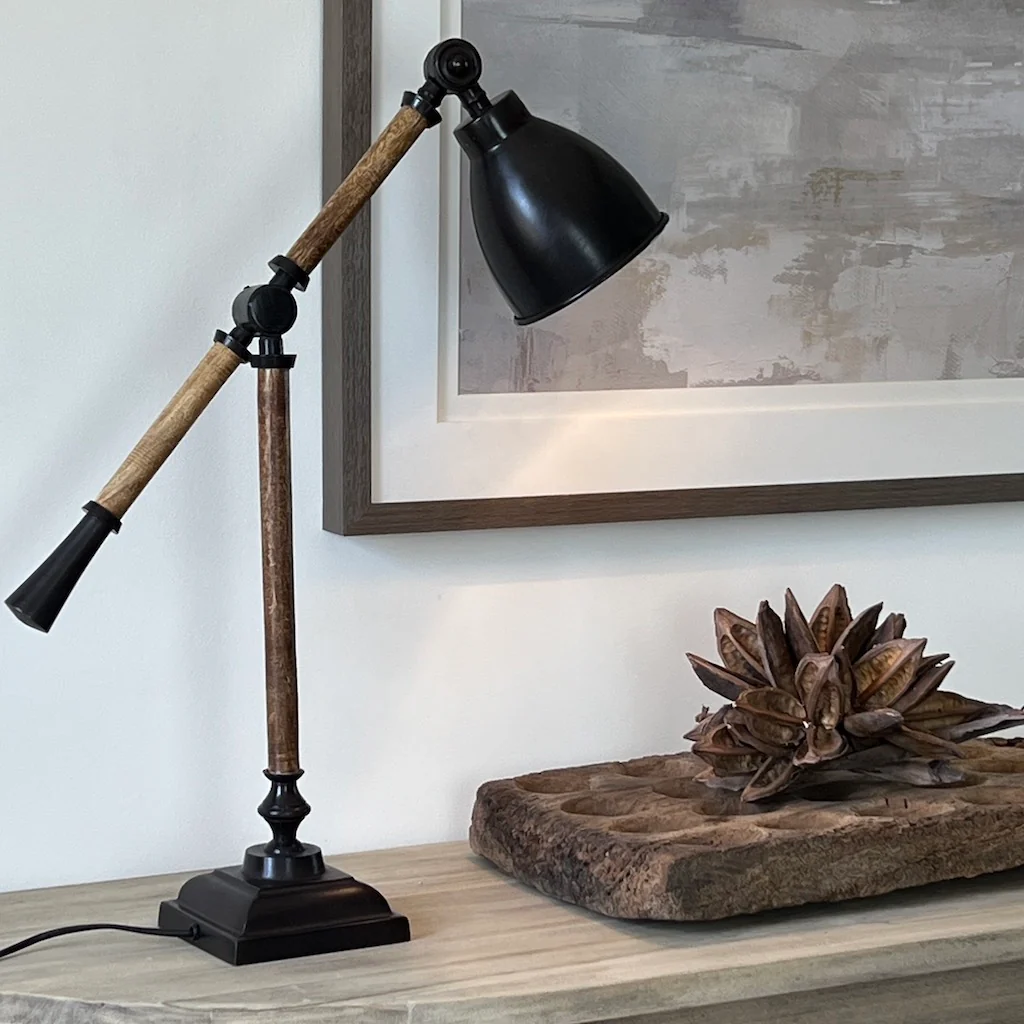 Wood and Dark Metal Desk Lamp - Image 2