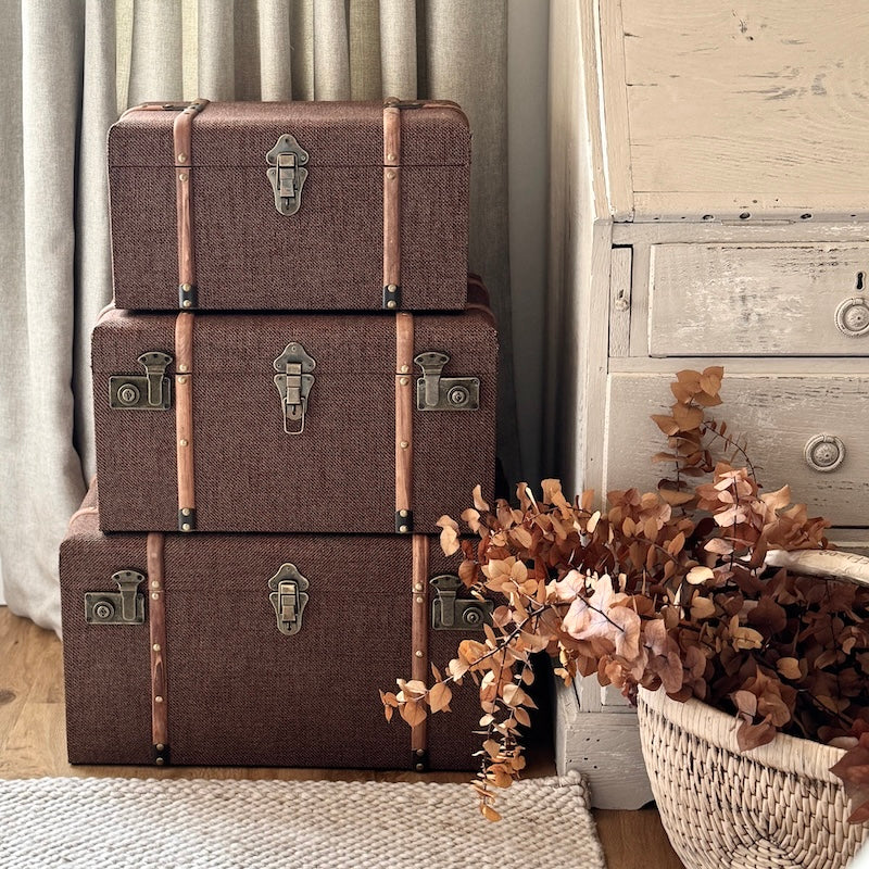 Wood Detailed Savannah Brown Trunks - Set of 3 - Image 8